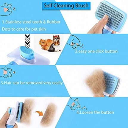 ACE2ACE Dog Brush, Cat Brush, Pet Brush for Long and Short Hair, Pet Grooming Brush, Self-cleaning Slicker Brush Clean Pet Hair from Brush with One Button, Blue