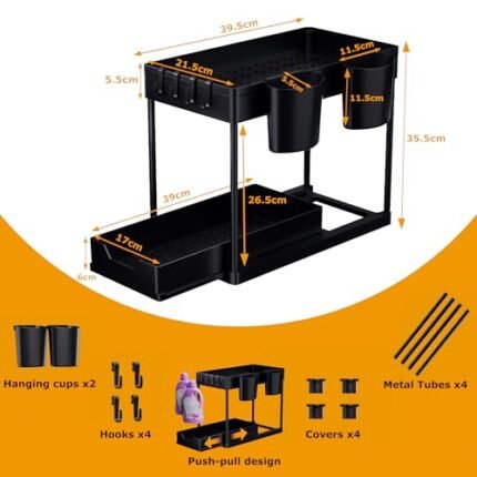 AIXPI Under Sink Storage Kitchen Organiser, Bathroom Storage 2 Tier Pull Out Kitchen Storage Cupboard Organiser Under Sink shelf, Home Organisation for Cabinet