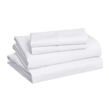 Amazon Basics 4 Piece Deluxe Microfiber Bed Sheets, Queen Size, Bright White, Solid