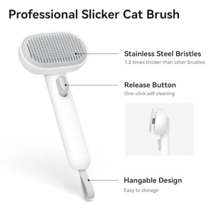 aumuca Cat Brush Dog Brush for Shedding, Cat Brushes for Long or Short Haired Cats, Cat Hair Brush Cat Grooming Brush Cat Comb Easily Removes Mats, Tangles, and Loose Fur, White