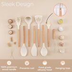 Kitchen Non Stick Cooking Utensils Set – Heat Resistant Silicone Utensils with Wooden Handle – Ladles, Spoons and Spatulas Set – Kitchen Tools & Accessories – 35pcs, Cream – by...