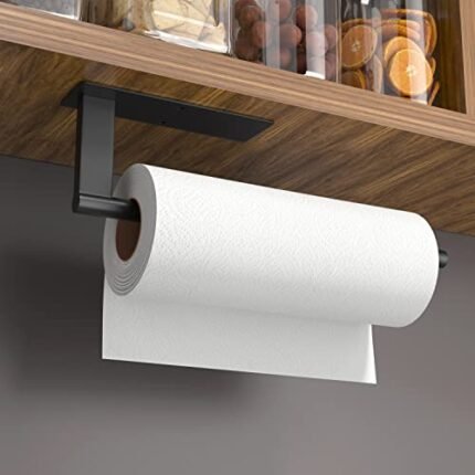 Kitchen Roll Holder Under Cabinet, Stainless Steel Paper Towel Holder Matte Black, Self-Adhensive Kitchen Towel Rack Wall-Mounted, Suitable for Pantry, Kitchen, Bathroom