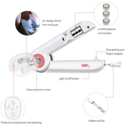 LED Pet Nail Clipper with Trimmers, No Splash 2-in-1 Round Head Trimmer Grooming File Grinder for Small Animals Cats and Dogs Pet Supplies