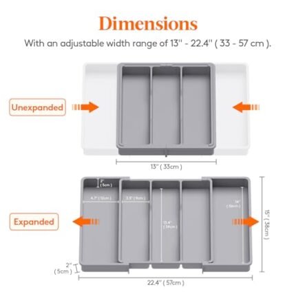 Lifewit Utensil Drawer Organiser, Expandable Large Cutlery Tray for Kitchen, Adjustable Silverware Flatware Holder, Plastic Kitchen Spatula Tools and Gadgets Storage Divider,...