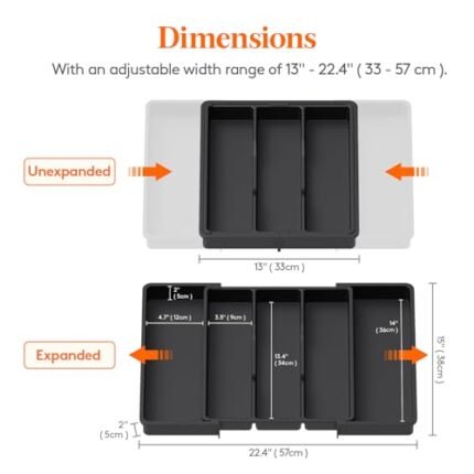 Lifewit Utensil Drawer Organiser, Expandable Large Cutlery Tray for Kitchen, Adjustable Silverware Flatware Holder, Plastic Kitchen Spatula Tools and Gadgets Storage Divider,...