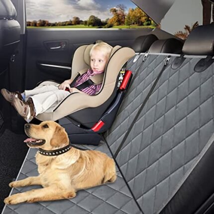 Portin Dog Car Seat Covers Pet Seat Cover, Waterproof Nonslip Bench Rear Seat Cover Compatible for Middle Seat Belt Fits Most Cars Trucks and SUVs MPVs, Bucket ans Bench Available