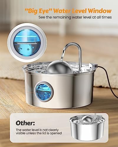 Stainless Steel Cat Water Fountain - Dogs&Cats&Pets&Small Animals Automatic Bowl Dispenser - Pet Drinking Waterer Bowls Indoor - Auto Kitty Watering Dish Supplies - 108oz/3.2L...