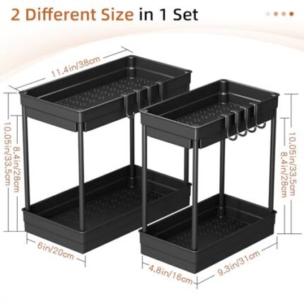 TidyTrove 2 Pack Under Sink Storage - Kitchen Storage and Organisation, 2 Tier Kitchen Storage Under Sink Shelf, Multi-Purpose Organisation for Kitchen Bathroom,Black